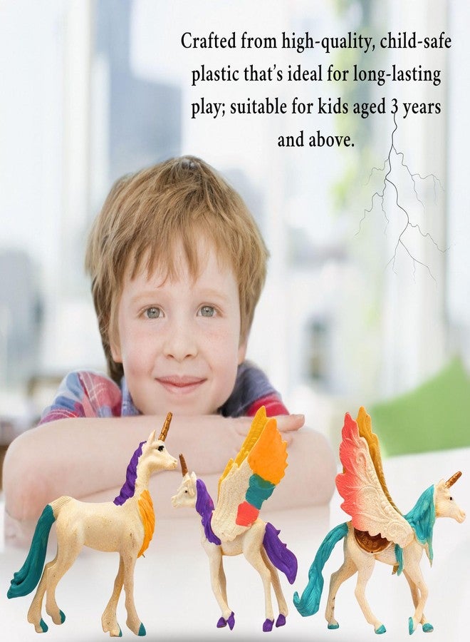 Mallexo مجموعة ألعاب شخصيات يونيكورن اللطيفة من ماليكسو للأطفال من عمر 3 سنوات فما فوق | 4 قطع من مجسمات حيوانات واقعية، نموذج بيغاسوس طائر سحري، هدية عيد ميلاد للأولاد والبنات، عنصر تعليمي وديكوري للأطفال - Image 3